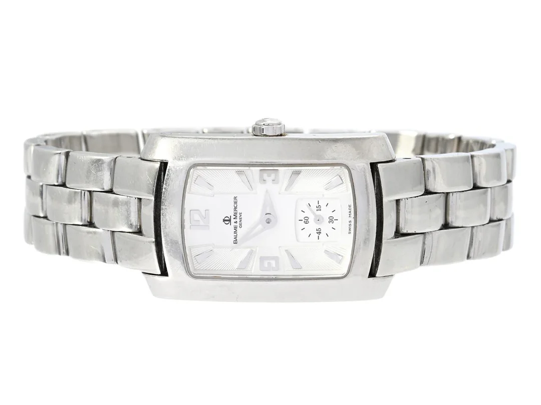 BAUME & MERCIER, Geneve, Hampton Milleis, Serie nr. 3164022, Boett nr. 65309, damur, 22 x 28 (34) mm, stål, automatisk, safirglas, liten sekundvisare, originallänk, viklås, ca 2000, box, ytterkartong. — Klockor/Baume&Mer — Kaplans