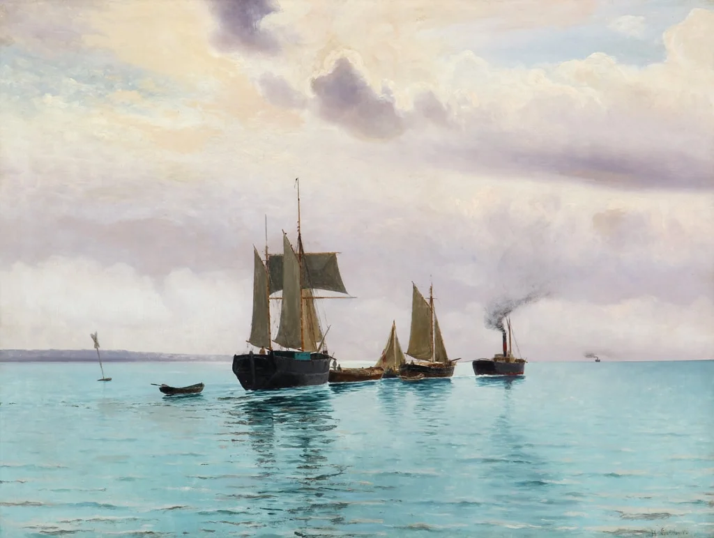 Holger Lübbers. Marine scene with sailing ships and tugboats — Paintings and sculptures/Older pictorial arts — Lauritz