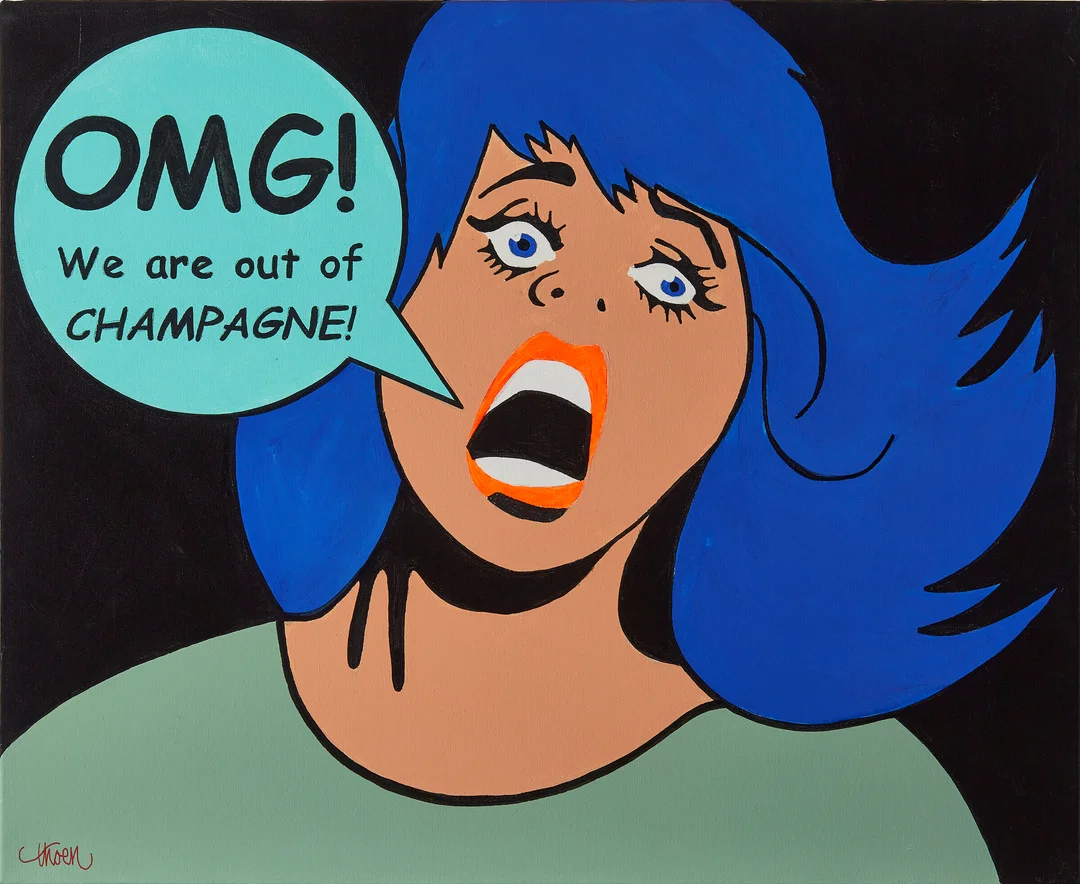 Thoen, Petter — "OMG! We are out CHAMPAGNE!" 2016 — Kunst/Maleri — Blomqvist