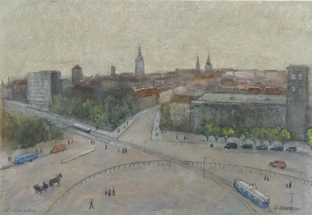 ANTS MURAKIN (ESTLAND 1892-1975). Stadsbild från Tallinn.