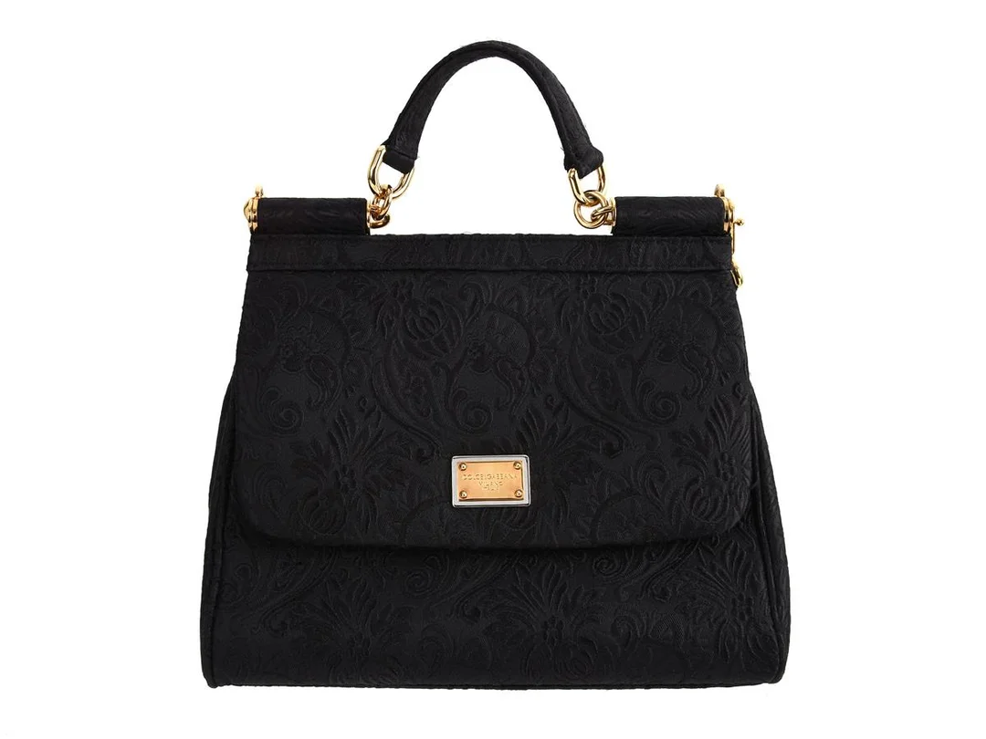 VÄSKA, DOLCE & GABBANA, Siciliy, brodyr, svart tyg, 26x20x10 cm, axelrem, dustbag. — Accessoarer/Väskor — Kaplans