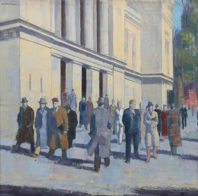 JOHAN JOHANSSON. "Hösttermin vid Lunds universitet" Signerad, troligen utförd 1940 eller däromkring, olja på pannå.