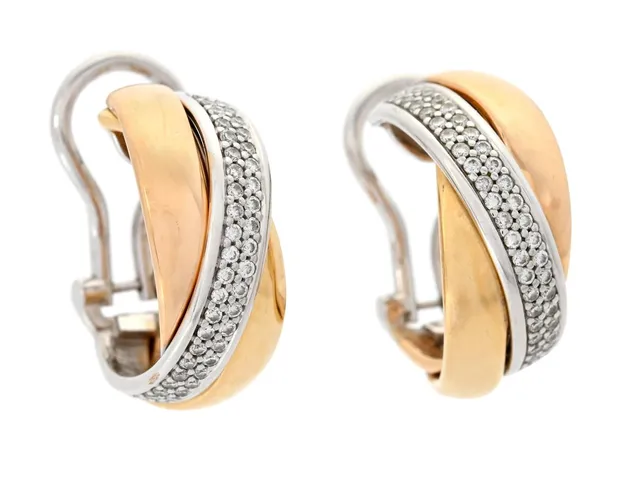 ÖRHÄNGEN, 18K trefärgat guld, briljantslipade diamanter 0,38 ctv, stift/clips, höjd 17 mm, vikt 9,7 g.