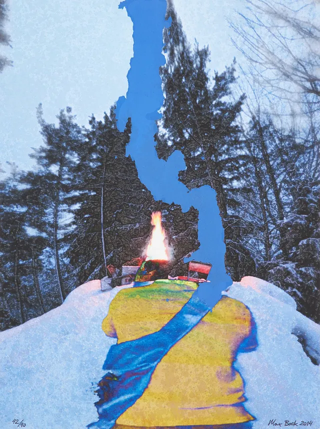 MAX BOOK. Komposition med skog, färglitografi, signerad, numrerad 42/90, daterad 2014.