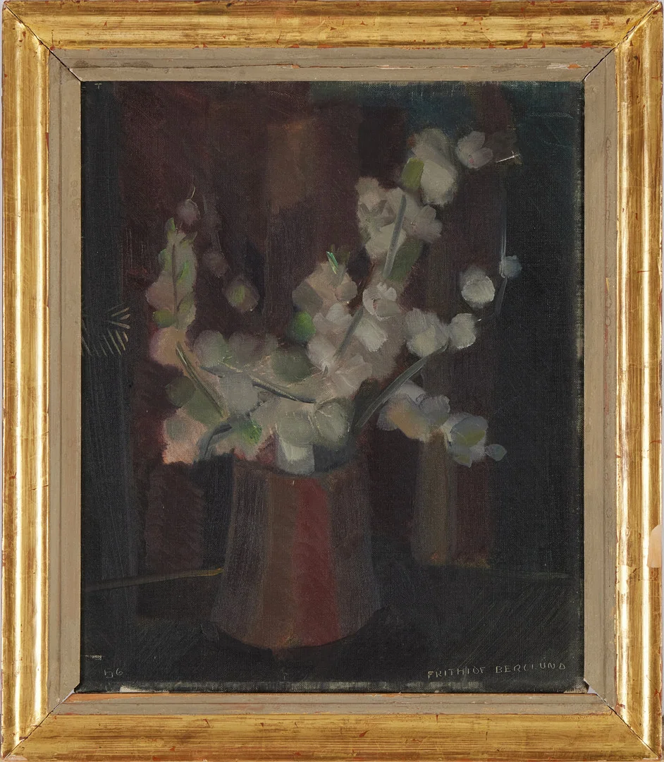 FRITHIOF BERGLUND. Blommor i vas, olja på duk, signerad 56. — Paintings — Stockholms Auktionsverk Magasin 5