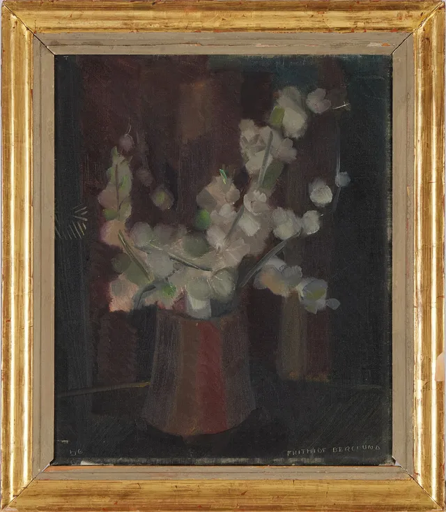 FRITHIOF BERGLUND. Blommor i vas, olja på duk, signerad 56.
