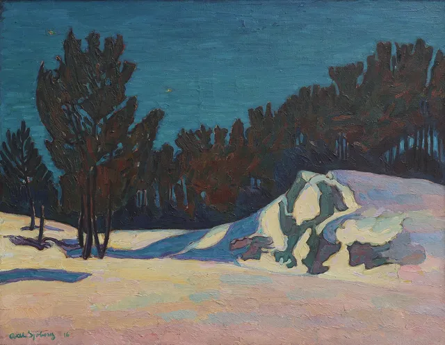 AXEL SJÖBERG 1866-1950. OLJA PÅ DUK, VINTERLANDSKAP, SIGNERAD OCH DATERAD 1916.
