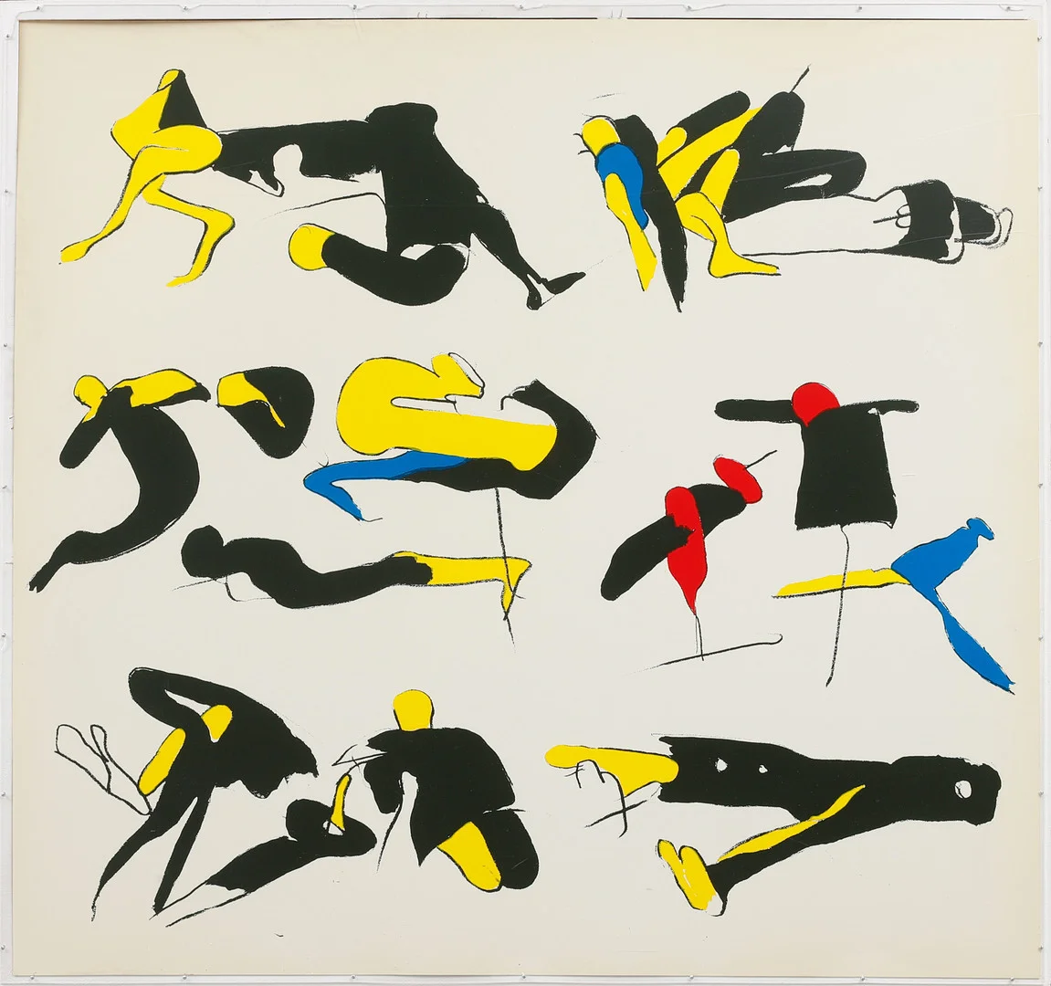 LAGE LINDELL. Komposition med figurer, färgserigrafi, signerad och numrerad a tergo. — Engravings & Prints — Göteborgs Auktionsverk
