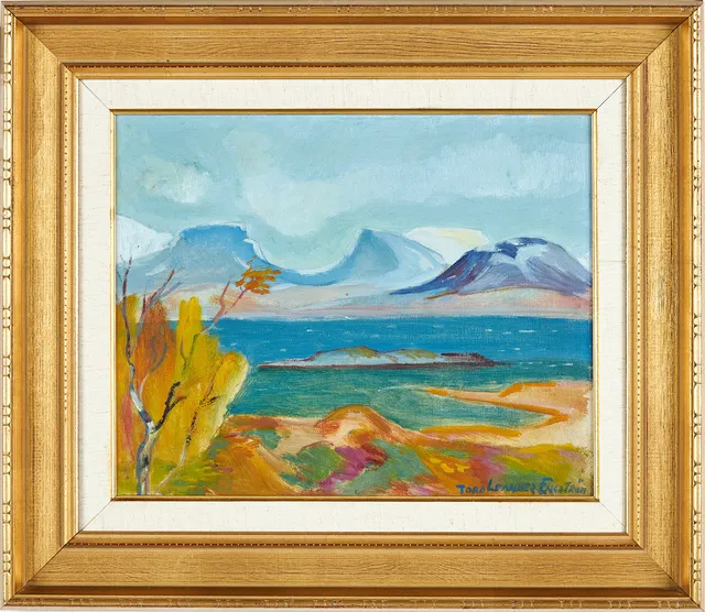 TORD LEANDER ENGSTRÖM. landskapsmotiv med Lapporten i horisont, olja på pannå, signerad.