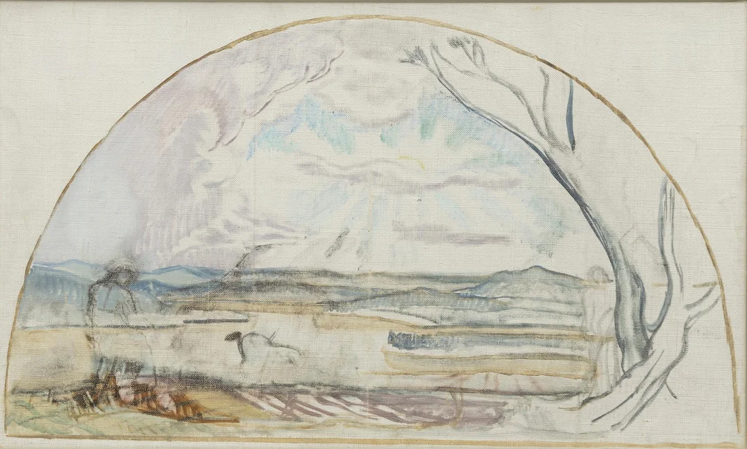 Axel Törneman, Bergigt landskap med figurer i förgrunden. — Konst/Modern svensk konst — Bukowskis