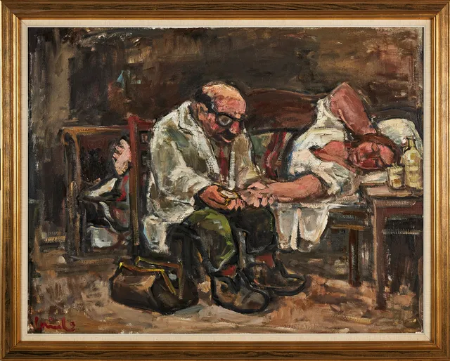 OLAVI LAINE. "Doktorn", olja på duk, signerad, daterad 1974 a tergo.