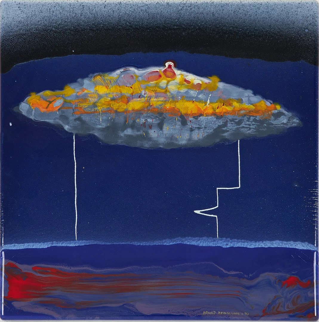 BENGT BERGLUND. Emalj, abstrakt motiv i blått, signerad och daterad Gustavsberg -77 a tergo. — Paintings — Stockholms Auktionsverk Sickla