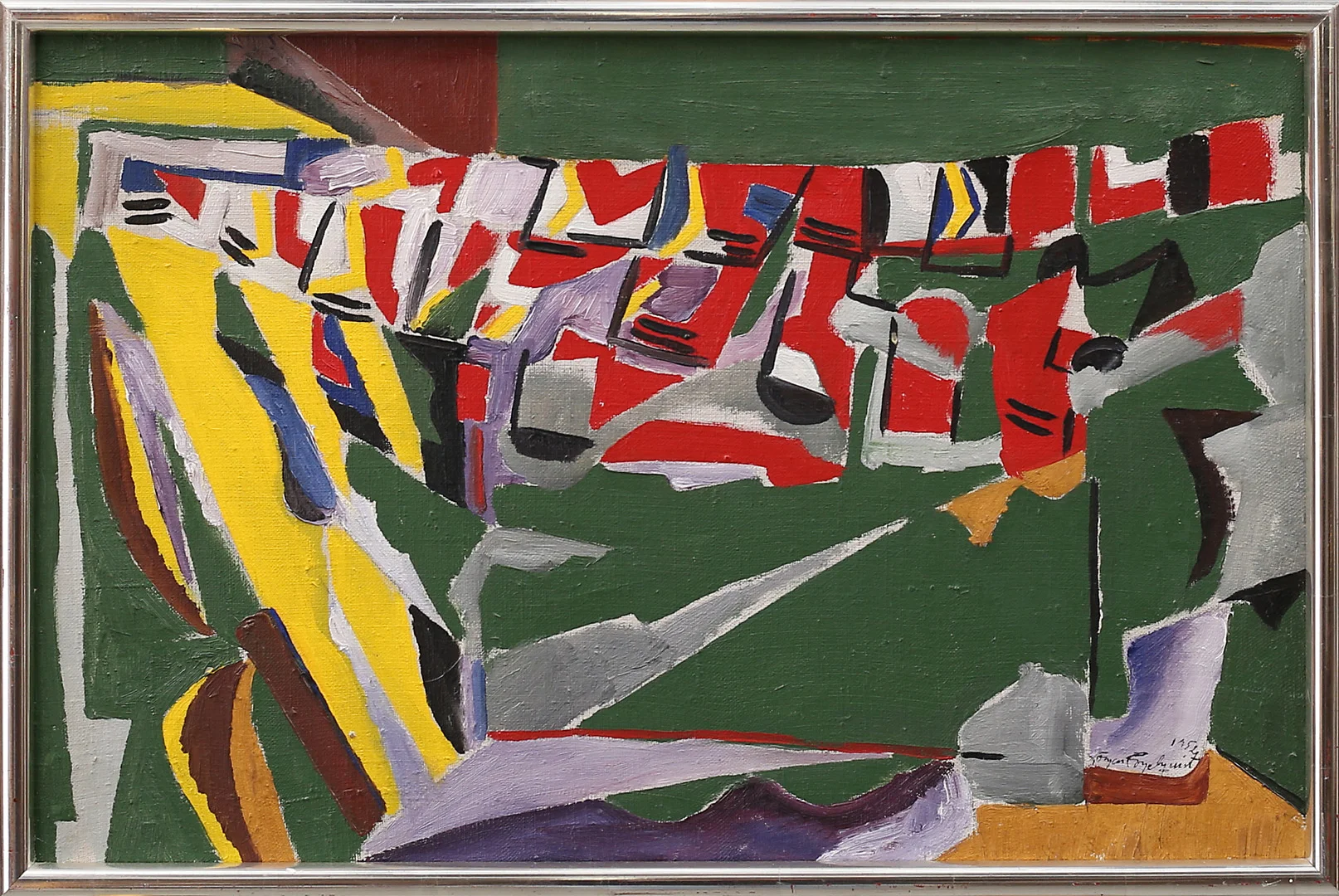 JÖRGEN FOGELQUIST. Komposition, olja på duk, signerad och daterad 1952. — Paintings — Garpenhus Auktioner