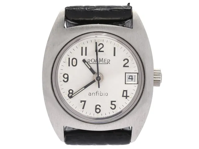 ROAMER, Anfibio, Boett nr. 488-1120.008, damur, 23 mm, stål, manuell, plexiglas, datum, läderband, originalspänne i vitmetall, ca 1970.