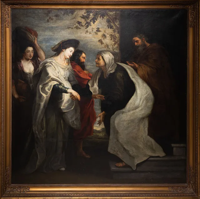 PETER PAUL RUBENS. Efter, ateljé kopia, 1600-tal, "La Visitation de la Vierge Marie", Visitation av Jungfru Maria, olja på duk.