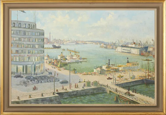 BERNHARD OSCARSSON (SVERIGE, 1894-1977). Hamnen i Göteborg, signerad Oscarsson, olja på duk.