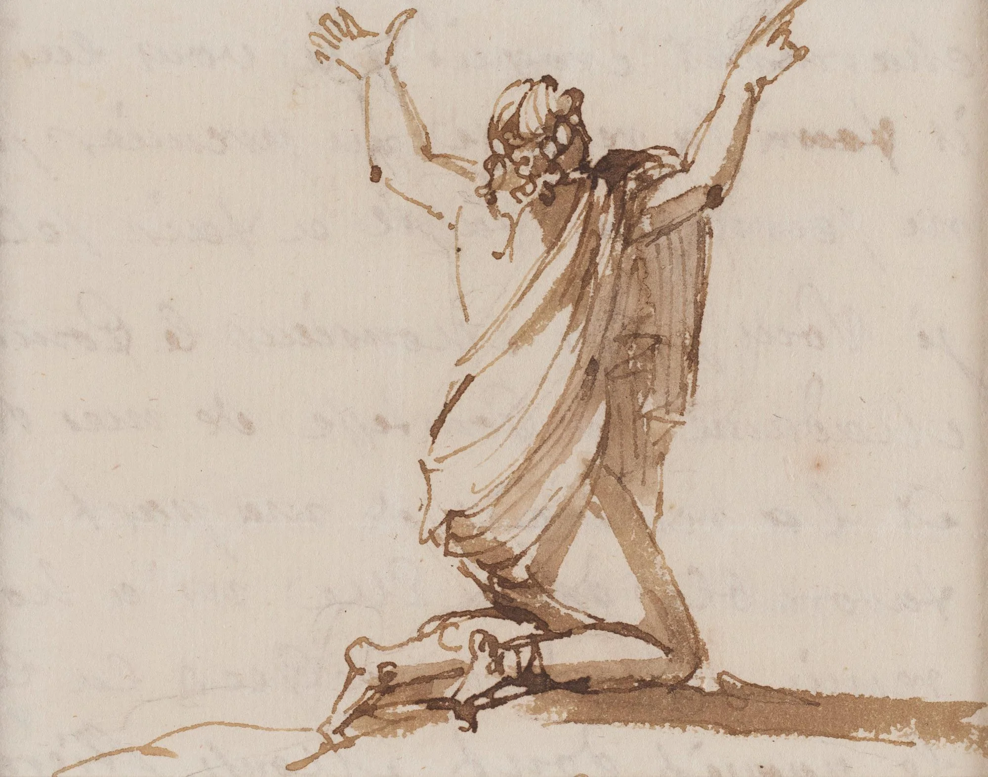 Carl August Ehrensvärd, Knäböjande man (Illustration ur brev). — Bukowskis