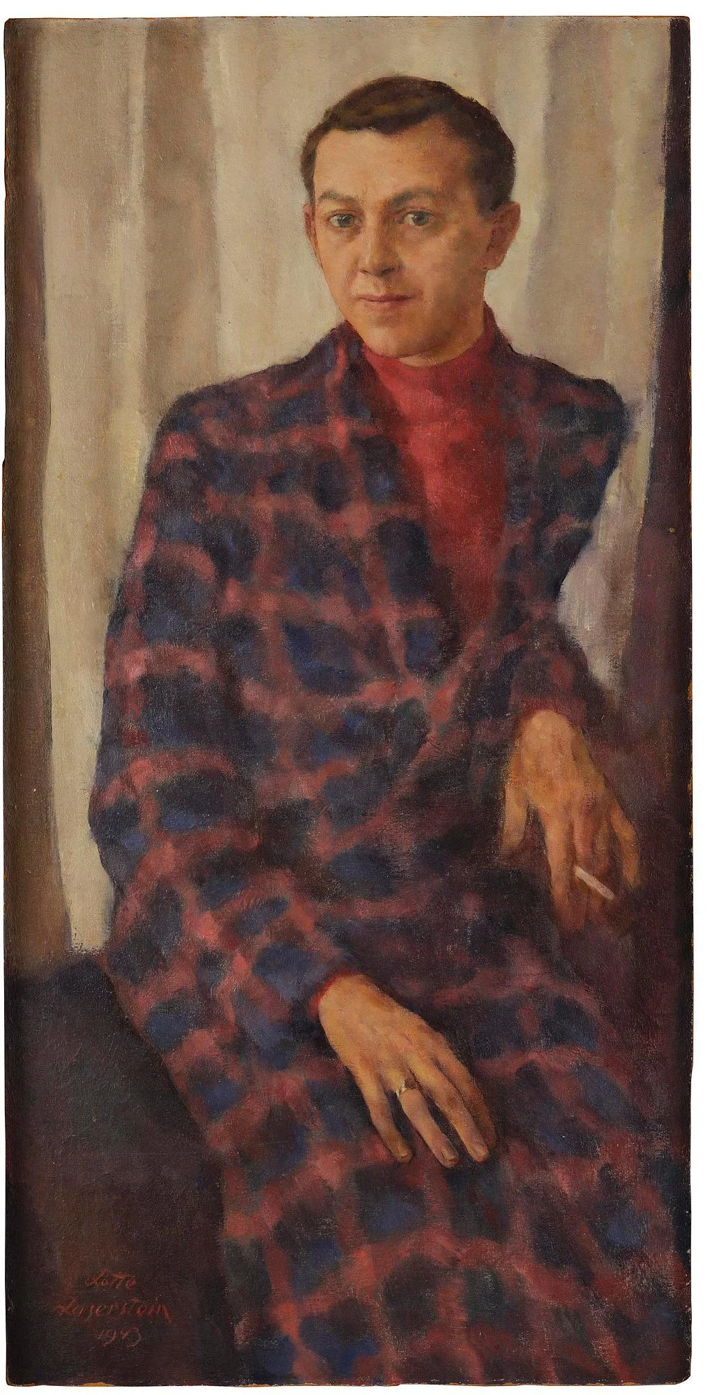 Lotte Laserstein, "Porträtt av en Gentleman i morgonrock (Jascha Golowanjuk)". — Bukowskis