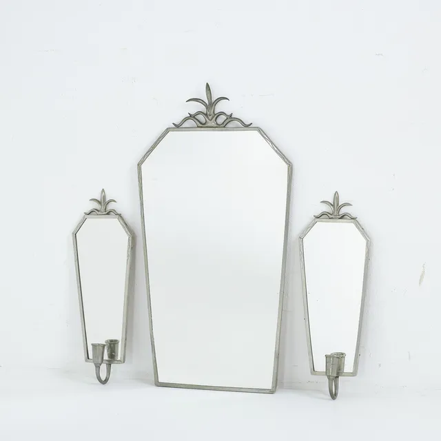 SPEGEL samt SPEGELLAMPETTER, 1920/30-tal, tenn och glas.