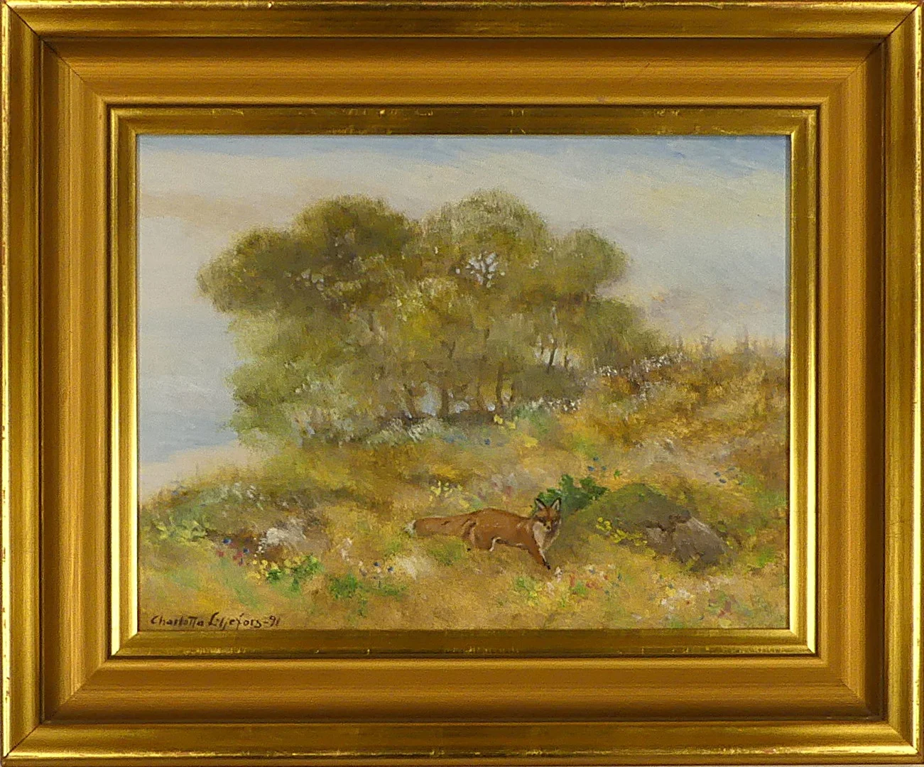 CHARLOTTA LILJEFORS. olja på pannå, räv, signerad -91. — Paintings — Lysekils Auktionsbyrå