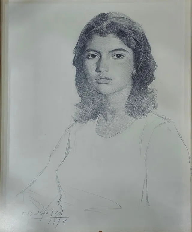 FÉLIX REVELLO DE TORO. Retrato de joven. Dibujo a lápiz fechado en 1974.