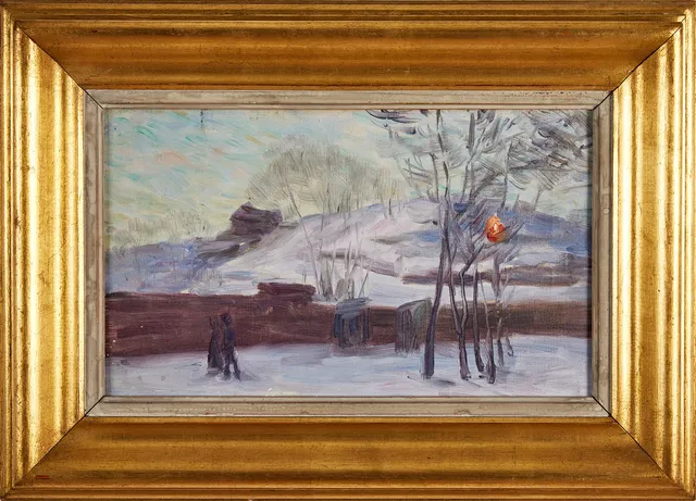 HANNA PAULI. Sen vinter kväll, olja på duk, 20 x 35 cm.