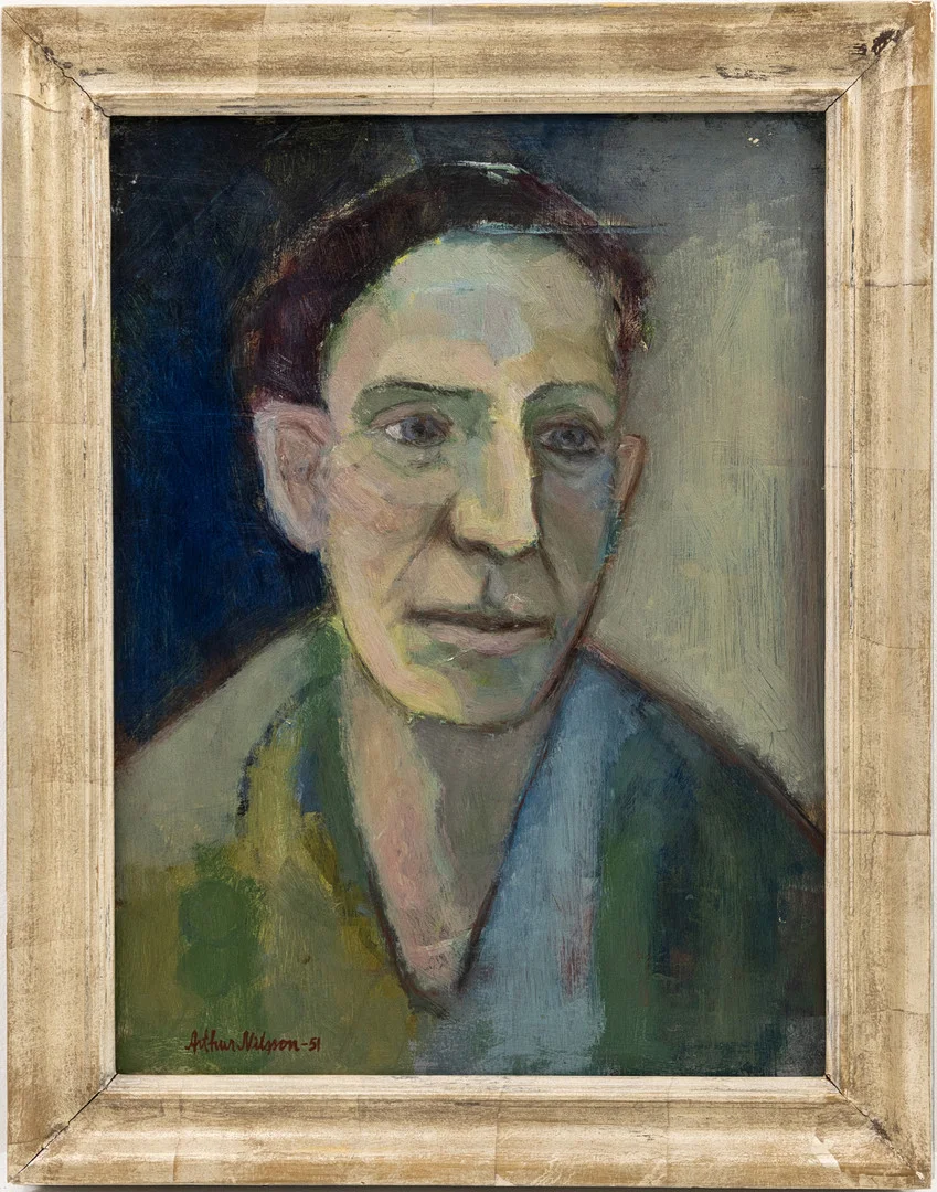 ARTHUR NILSSON. Olja på pannå, porträtt, signerad, daterad -51. — Paintings — Karljohan Auktioner