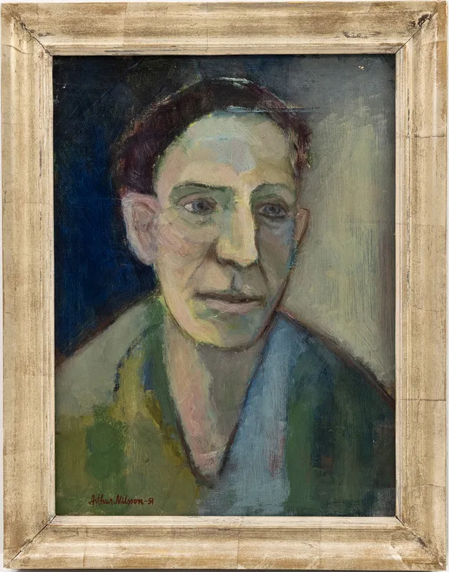 ARTHUR NILSSON. Olja på pannå, porträtt, signerad, daterad -51.