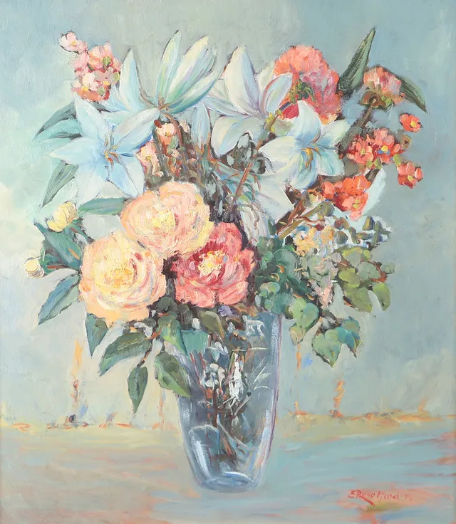 EMIL RUNEFJORD. Blomsterstilleben, olja på duk, signerad E. Runefjord.