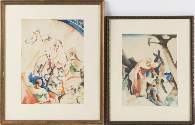 PÄR SIEGÅRD. Gouache på papper, kompositioner, 2 st.