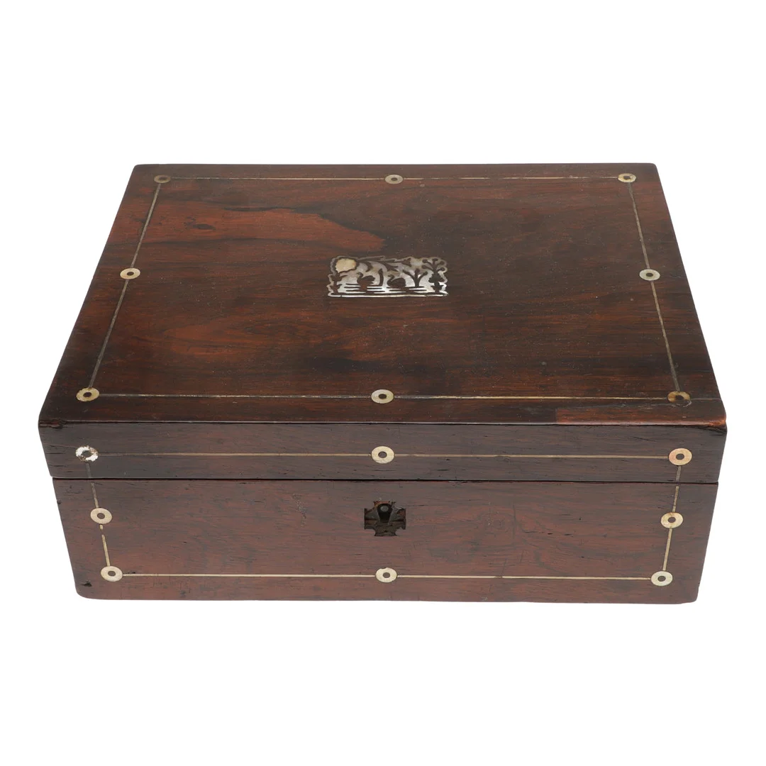 A 19TH CENTURY ROSEWOOD AND MOTHER OF PEARL WORK BOX. — Miscellaneous — Lawrences Auctioneers