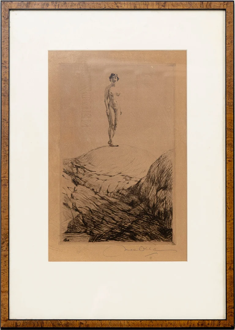 HELMER MASOLLE. Solbadande kvinna på klippa, etsning, signerad, daterad i trycket 1916. — Engravings & Prints — Auktionshuset Kolonn