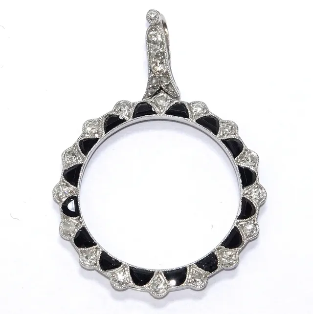 Anhänger 750 Gold Antik Diamanten Altschliff Onyx.