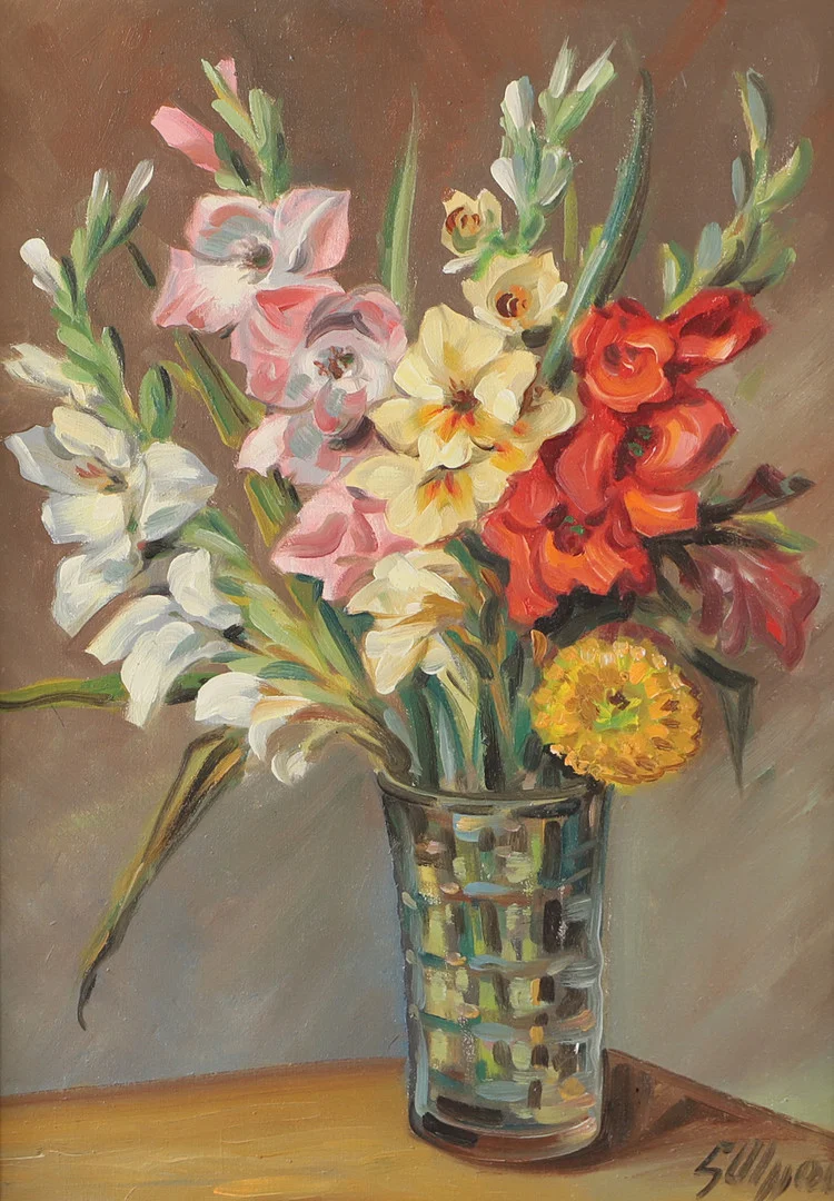 GOTTHARD OLSSON. Blomsterstilleben, olja på duk, signerad G. Olsson. — Paintings — Helsingborgs Auktionskammare