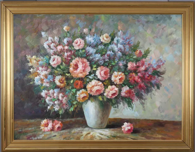 WALTER ADAMS. Blomsterstilleben, olja på duk, signerad.