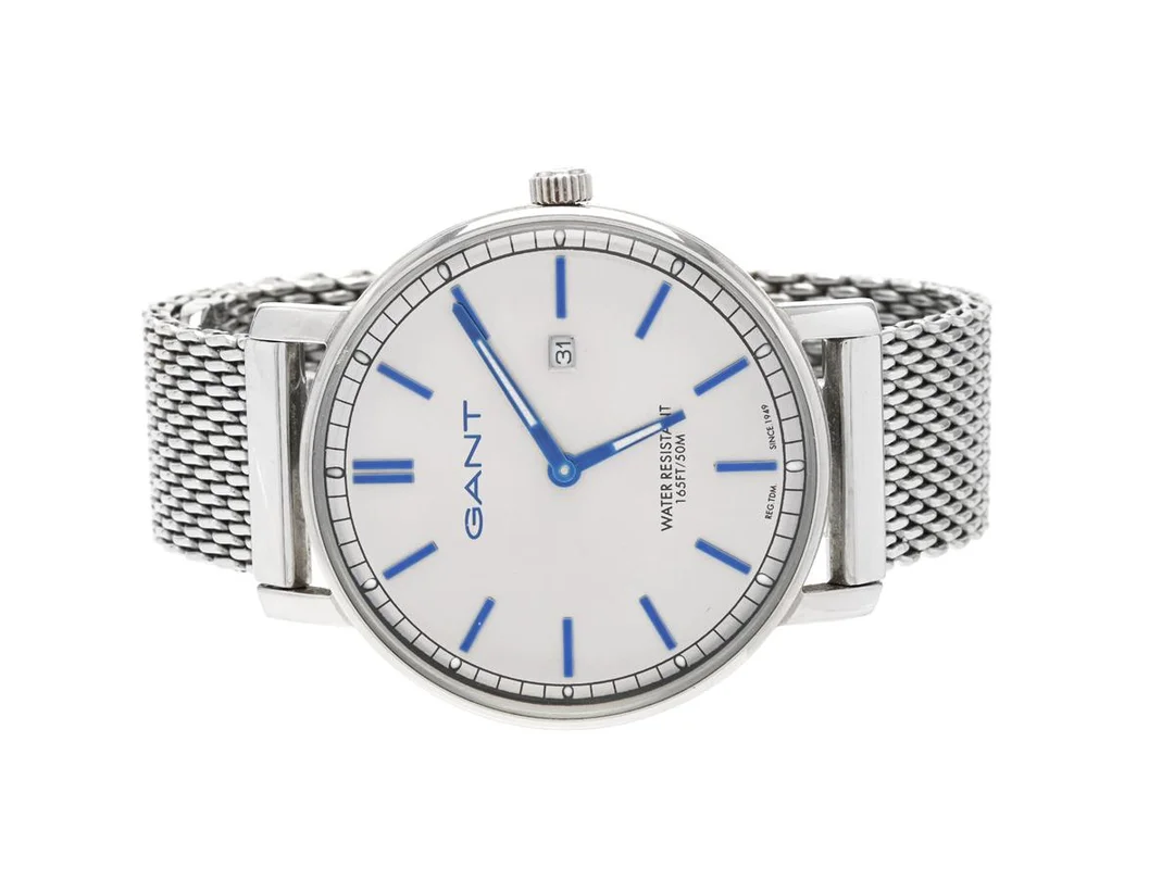 GANT, Nashville, Boett nr. GT006, herrur, 42 mm, stål, quartz, mineralglas, datum, originallänk, originalspänne, cert, oktober 2018, box, ytterkartong. — Klockor/Gant — Kaplans