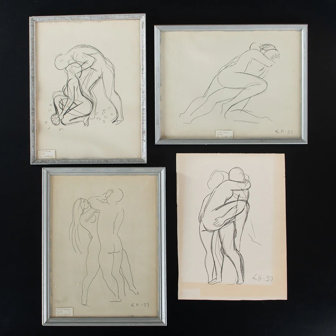 ERNST HANSEN. Erotika, 4 tryck, delvis signerade och daterade -39. — Engravings & Prints — Laholms Auktionskammare