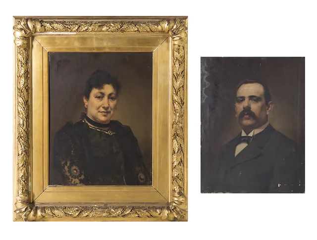 PERE BORRELL DEL CASO. Portraits of lady and gentleman.