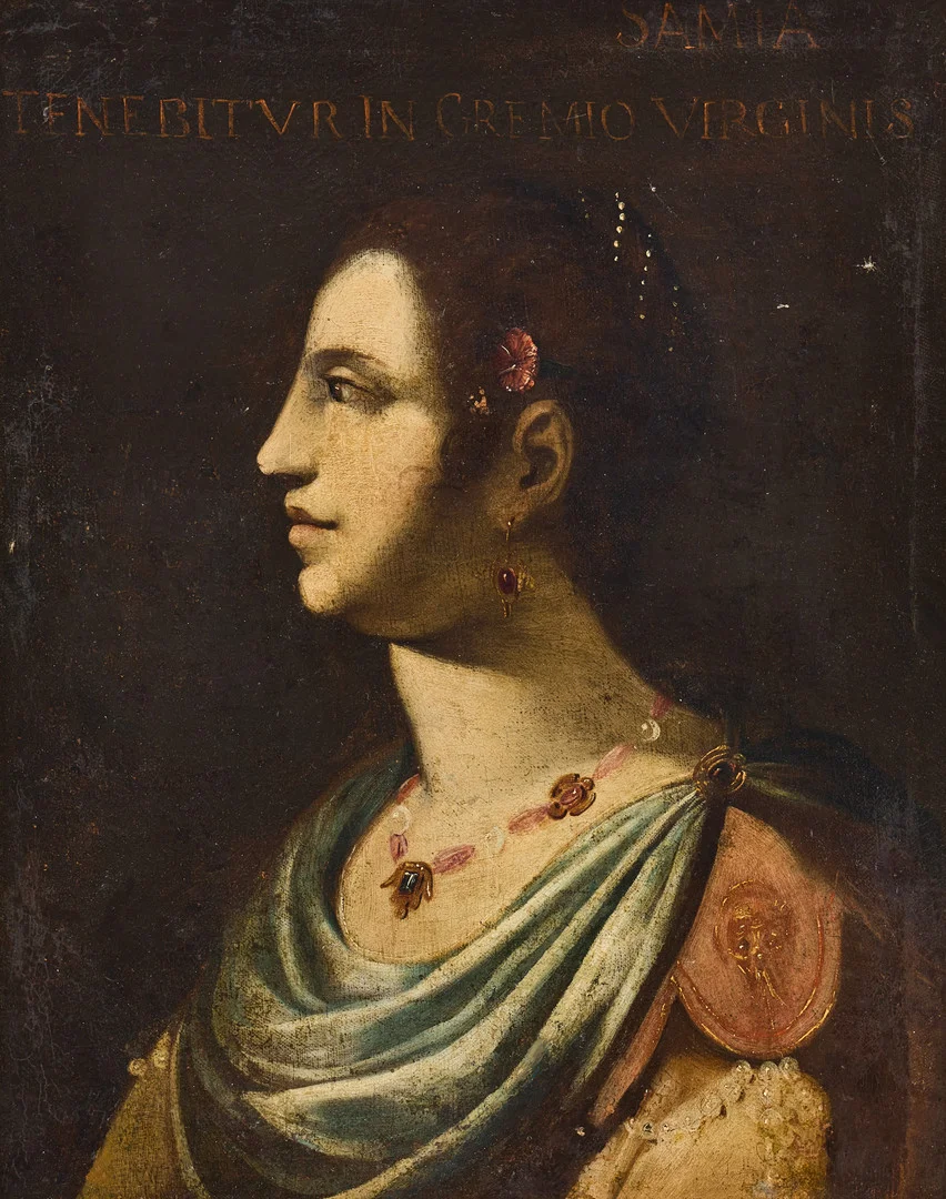 ITALIENSK SKOLA, 1700-TAL. Porträtt i profil föreställande den Samiska sibyllan. — Paintings — Stockholms Auktionsverk Magasin 5