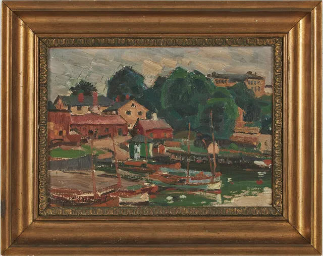 ALFRED HEDLUND. Stallmästargården, Stockholm, olja på duk fäst på pannå, signerad.