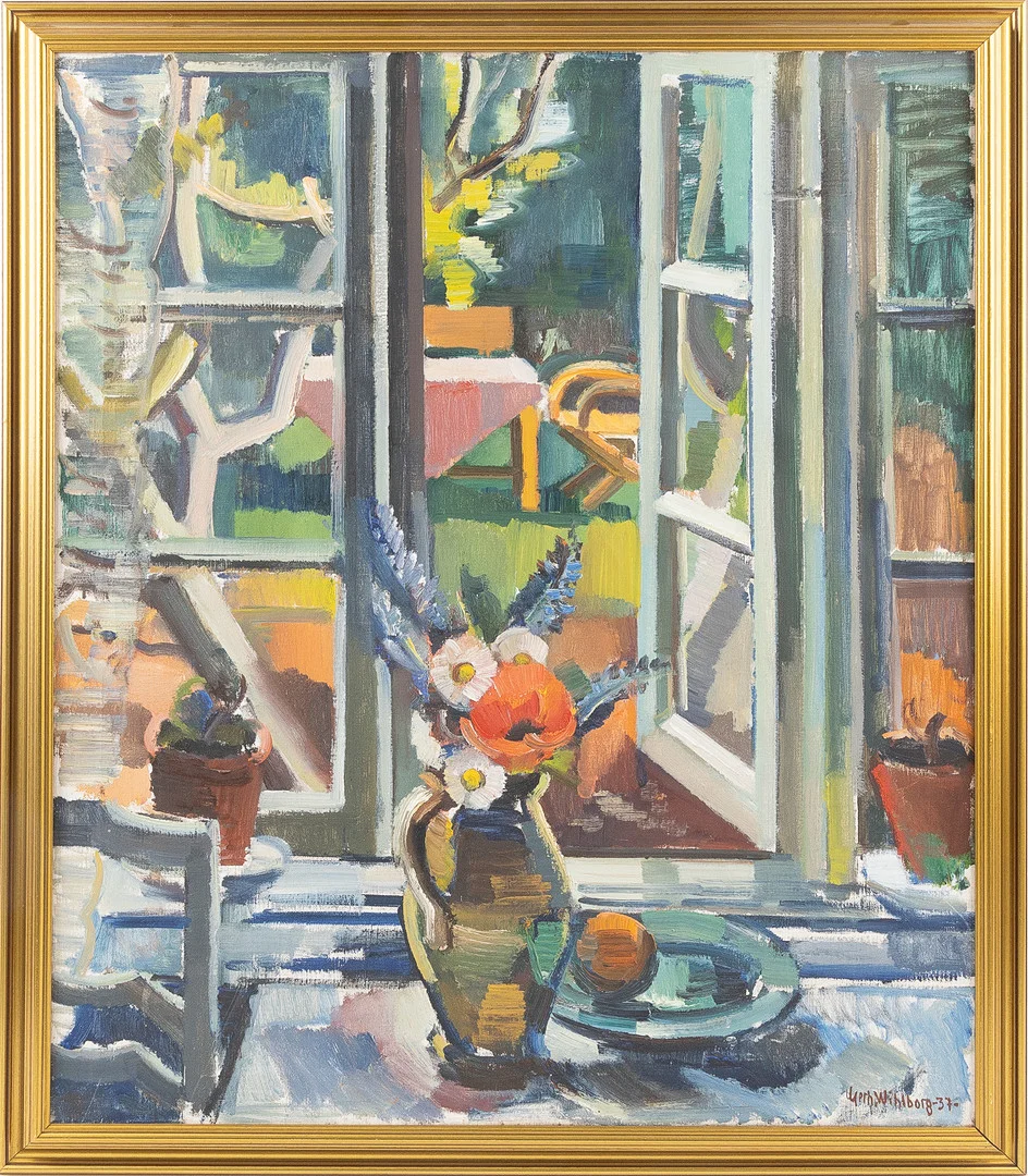 GERHARD WIHLBORG. Blomvas vid fönster, olja på duk. — Paintings — Stockholms Auktionsverk Helsingborg
