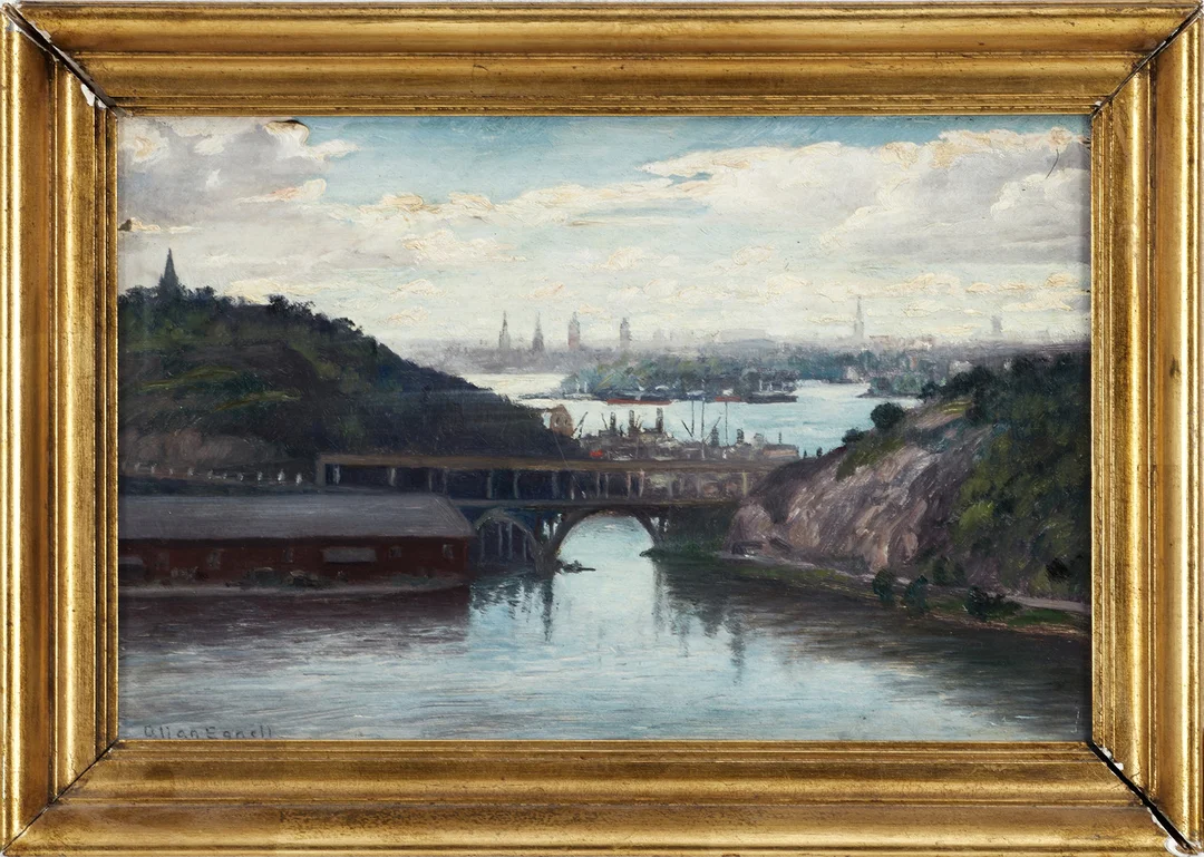 ALLAN EGNELL (SVERIGE, 1884–1960). Stockholmsmotiv - Danvikstull, signerad, olja på pannå. — Paintings — Crafoord Auktioner Stockholm