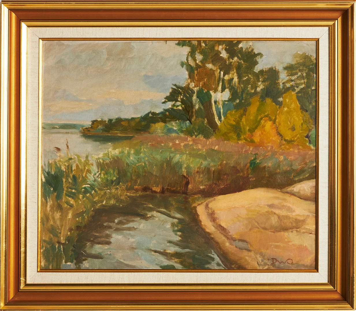 WILLIAM-OLSSON, DONALD (1889-1961). Landskap med vattendrag, olja på pannå, monogramsignerad DWO. — Paintings — Stockholms Auktionsverk Magasin 5