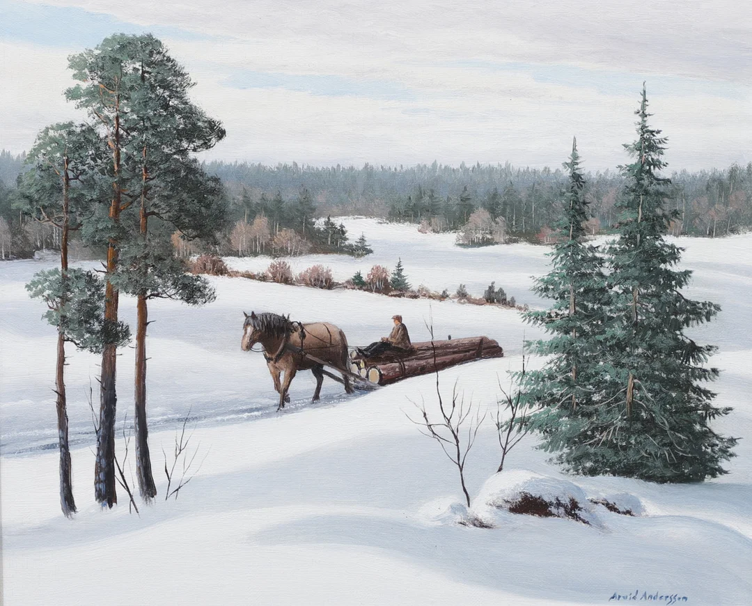ARVID ANDERSSON. Timmerfora. Olja på duk, signerad. — Paintings — Växjö Auktionskammare