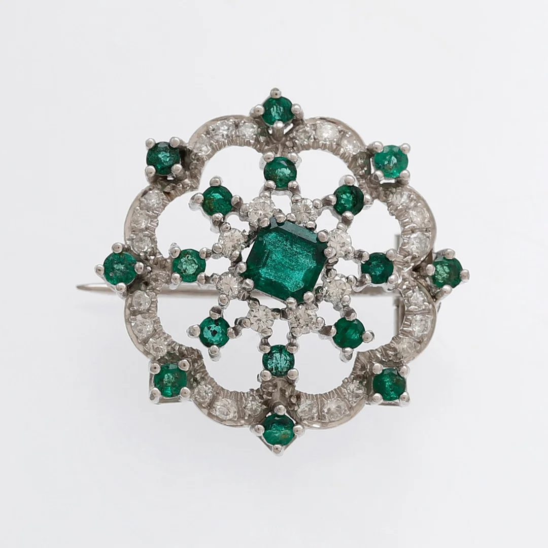 French emeralds and diamonds brooch. — Brooches & Pendants — Balclis
