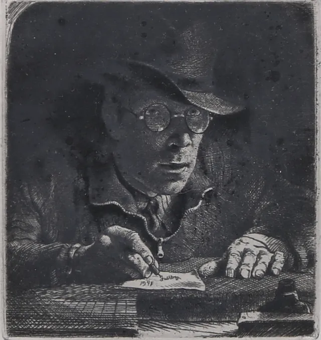 FOLKE GULLBY. "Självporträtt". Etsning 1941, signerad.