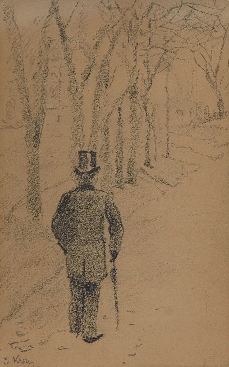 Krohg, Christian — Mann med flosshatt - Redaktør Thommessen — Kunst/Øvrig billedkunst — Blomqvist