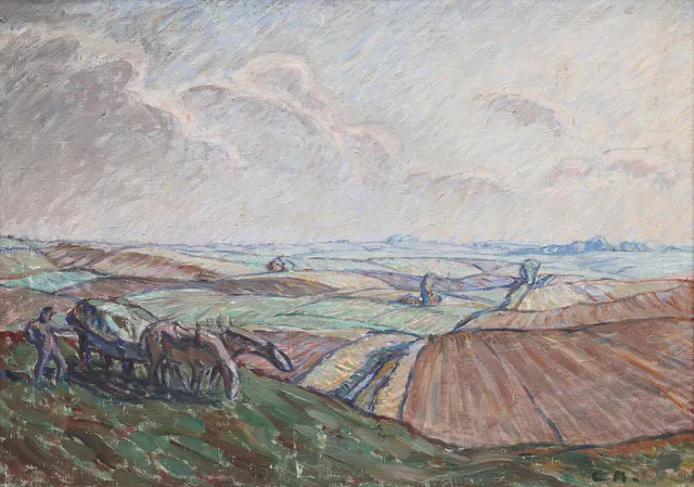 ESTER ALMQVIST. OLJA PÅ DUK, LANDSKAP, MONOGRAMSIGNERAD, 1926.