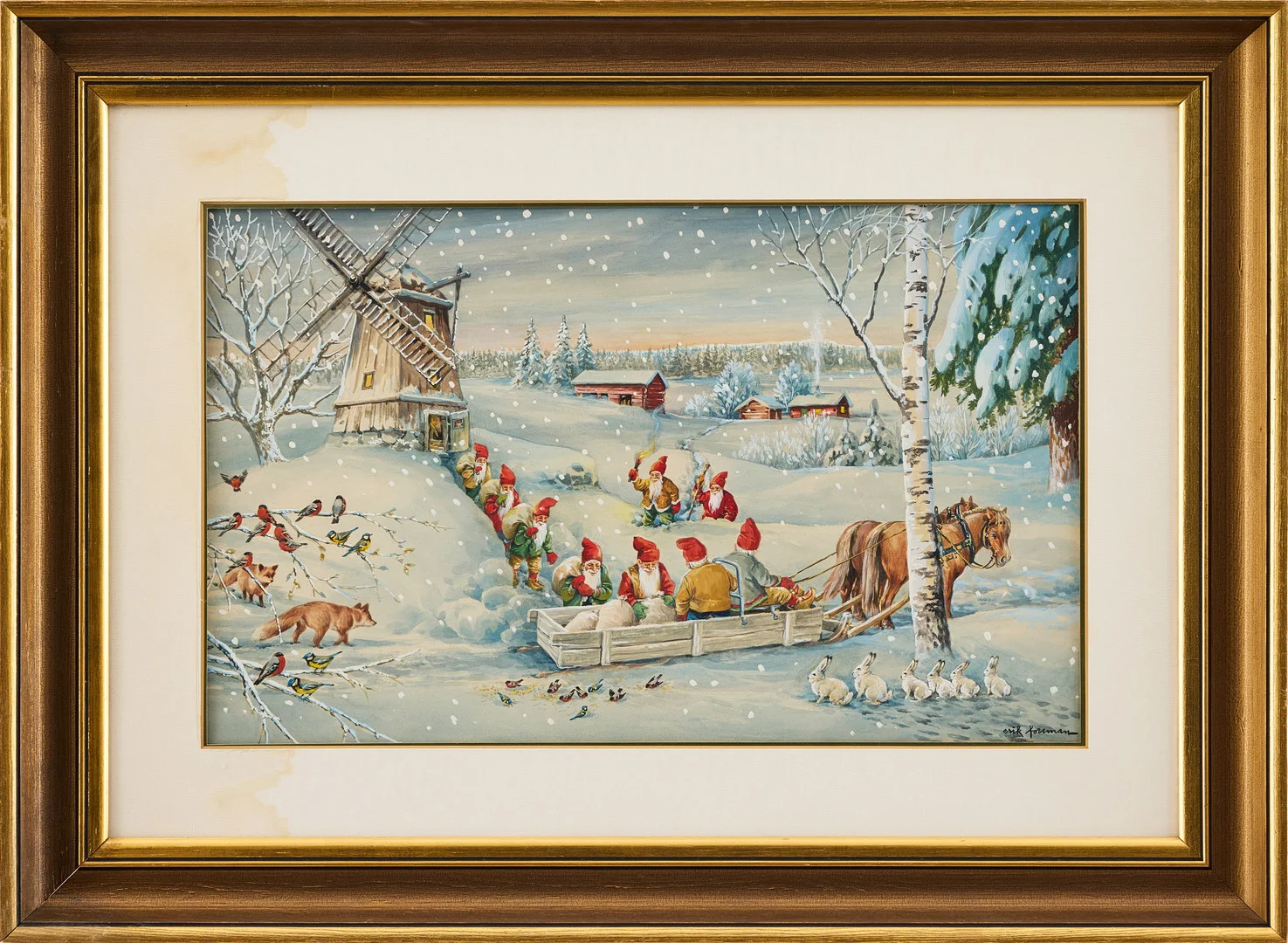ERIK FORSMAN (1916-1976). Vinterlandskap med tomtar. — Paintings — Stockholms Auktionsverk Magasin 5
