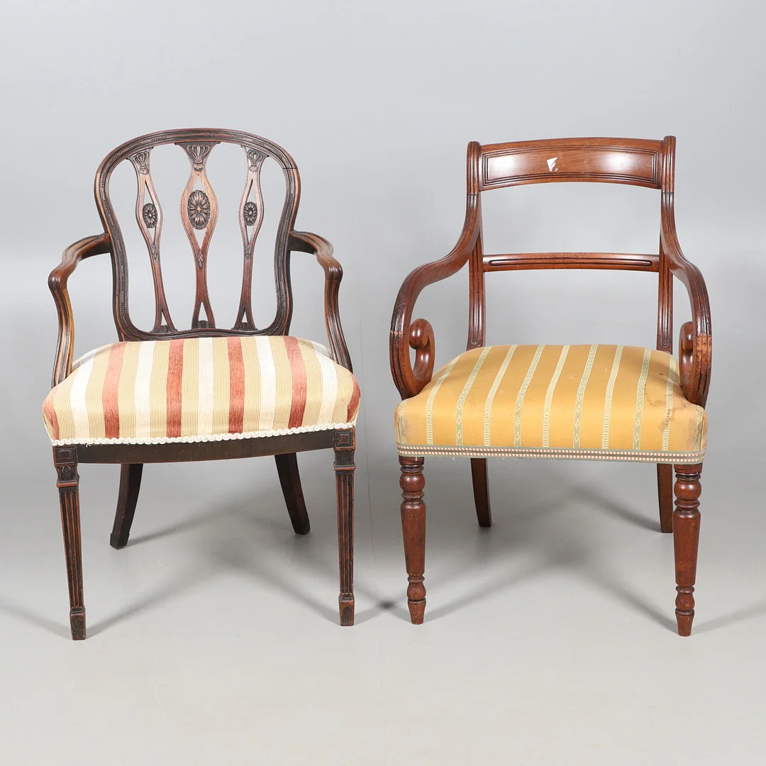 TWO MAHOGANY ELBOW CHAIRS. — Armchairs & Chairs — Lawrences Auctioneers